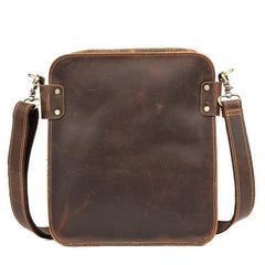 Vintage Dark Brown Cool Leather 12 inches Vertical Courier Bag Messenger Bags for Men - iwalletsmen