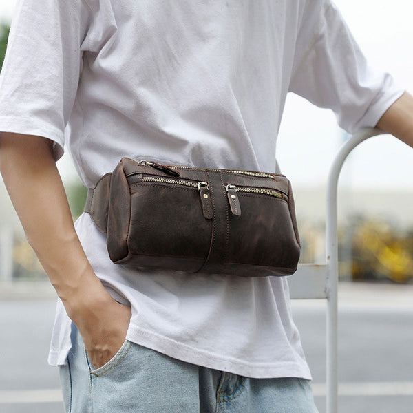 COOL Dark Brown LEATHER MENS FANNY PACK BUMBAG WAIST BAG FOR MEN - iwalletsmen