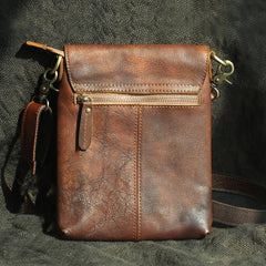 Cool Brown Leather Mens Vertical Side Bag Small Messenger Bag Courier Bag For Men - iwalletsmen