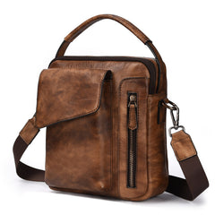 Vintage Brown Leather Men's Small Side Bag Vertical Business Handbag Black Courier Bag For Men - iwalletsmen
