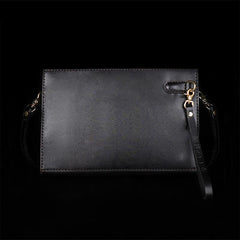 Handmade Black Tooled Dragon Carp Leather Clutch Wristlet Bag Messenger Bag Side Bag For Men - iwalletsmen