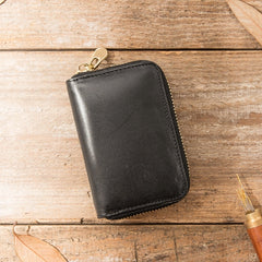Black Leather Mens Small Card Wallet Red Zipper Card Holder Brown Zipper Coin Wallet For Men - iwalletsmen
