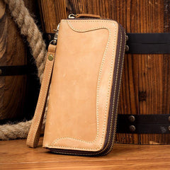 Cool Dark Brown Mens long Wallet Wristlet Wallet Clutch Wallet Yellow Brown Long Wallets for Men - iwalletsmen