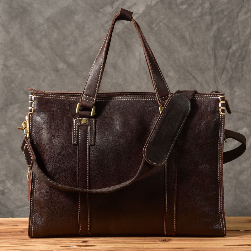 Brown Leather Mens 14" Laptop Briefcase Business Messenger Bag Brown Large Handbag For Men - iwalletsmen