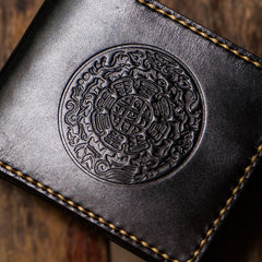 Handmade Leather Tibetan Tooled Mens billfold Wallet Cool Leather Wallet Slim Wallet for Men