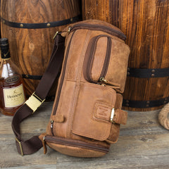 Brown Leather Barrel Fanny Pack Mens 8 inches Waist Bag Hip Pack Belt Bags Bumbags for Men - iwalletsmen