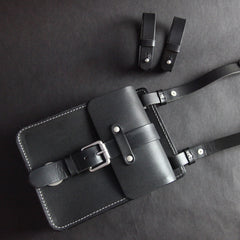 Black Handmade Brown Leather Mens Waist Bag Belt Pouch Phone Hip Bag For Men - iwalletsmen