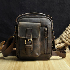Fashion Brown Leather Mens Small Vertical Side Bag Messenger Bag Tablet Bag For Men - iwalletsmen