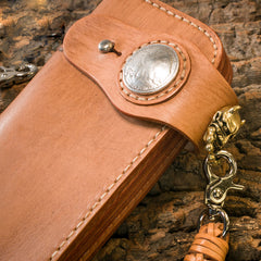 Handmade Leather Mens Cool Brown Chain Wallet Biker Trucker Wallet with Chain