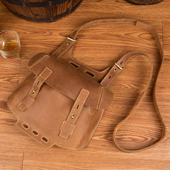 Dark Brown Leather 8 inches Mens Small Saddle Messenger Bags Shoulder Bags for Men - iwalletsmen