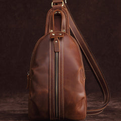 Cool Dark Brown Mens Leather One Shoulder Backpack Chest Bag Sling Bag For Mens - iwalletsmen
