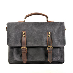 Waxed Canvas Leather Mens Green Casual 14‘’ Briefcase Handbag Messenger Bag Side Bag For Men - iwalletsmen