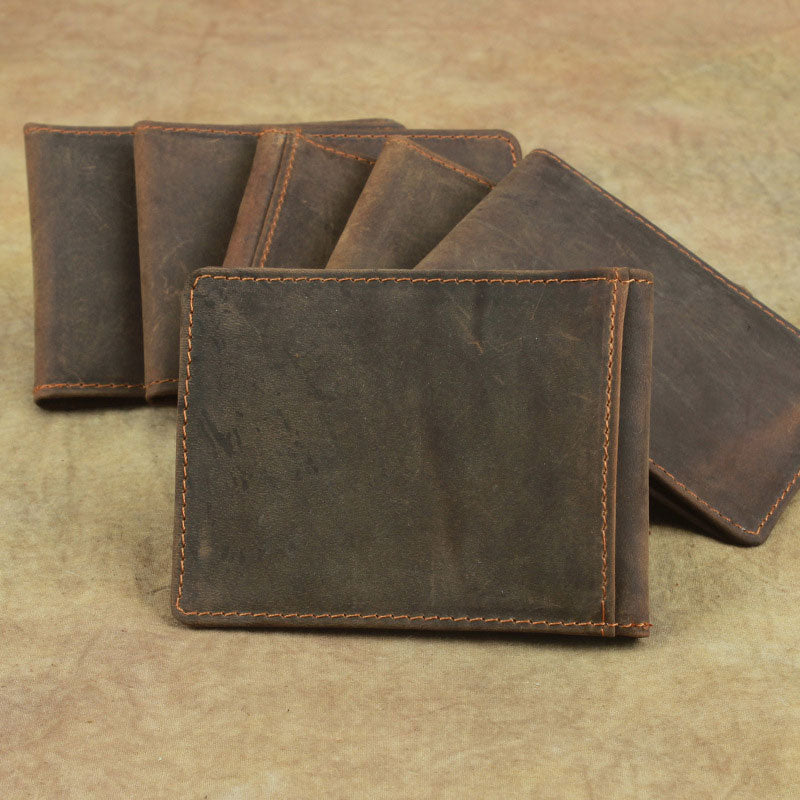 Cool Dark Brown Leather Mens Small Bifold Wallet billfold Wallet License Wallet for Men - iwalletsmen