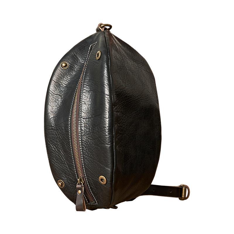 Fashionable Black Leather Mens Chest Bag Sling Bag Sling Pack One Shoulder Backpack For Men and Women - iwalletsmen