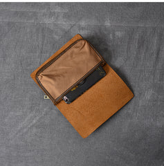 Brown Leather Mens Bifold Canvas Travel Clutch Bag Long Wallet For Men - iwalletsmen