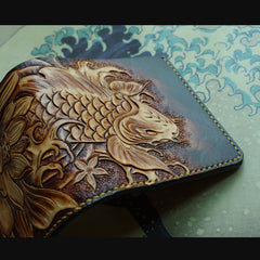 Handmade Leather Carp Tooled Mens billfold Wallet Cool Slim Wallet Biker Wallet for Men