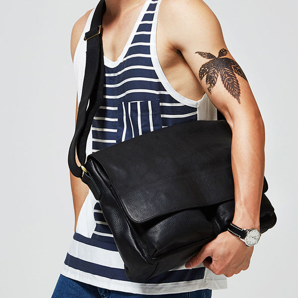 Handmade Leather Mens Cool Shoulder Bag Messenger Bag Chest Bag Bike Bag Cycling Bag for men