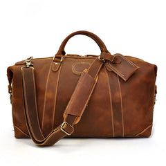 Cool Dark Brown Leather Mens Barrel Overnight BagsWeekender Bags Travel Bag For Men - iwalletsmen