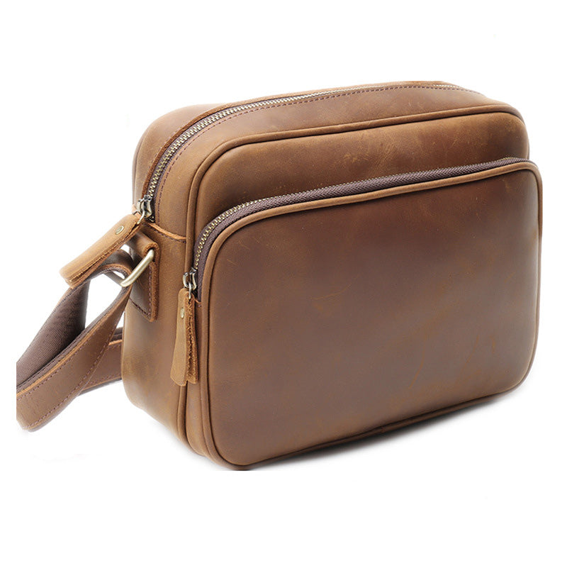 Coffee Leather Small Mens Messenger Bag Side Bag Vintage Brown Courier Bag For Men - iwalletsmen