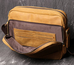 Tan Leather Men's Messenger Bag Side Bag iPad Courier Bags Tan Postman Bag For Men - iwalletsmen