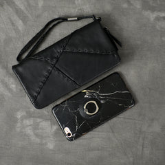 Black Leather Mens Women's Business Clutch Bag Long Wallet For Men - iwalletsmen