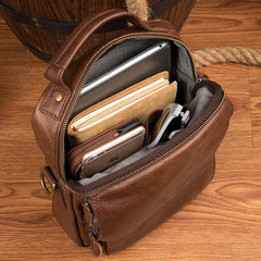 Cool Brown Leather 10 inches Vertical Small Briefcase Side Bags Messenger Bag Courier Bag for Men - iwalletsmen