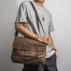 Casual Waxed Canvas Leather Brown Men's Side Bag Shoulder Bag Messenger Bag For Men - iwalletsmen