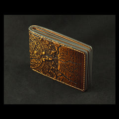 Handmade Leather Tooled Xiuhpohualli Calendar License Wallet Mens Card billfold Wallet Cool Leather Wallet Slim Wallet for Men