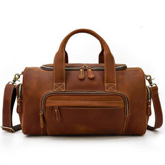 Casual Brown Leather Men Overnight Bags Handbag Travel Bags Weekender Bags For Men - iwalletsmen