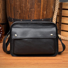 Cool Black Leather 10 inches Small Postman Bags Messenger Bag Courier Bag for Men - iwalletsmen