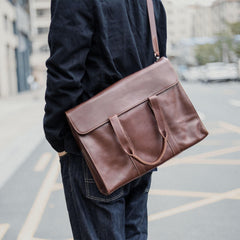 Vintage Black Mens Leather Briefcases Work Handbag Brown 14'' Computer Briefcases For Men - iwalletsmen