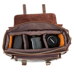 Brown Leather 13 inches SLR Camera Side Bag Messenger Bags HandBag for Men - iwalletsmen