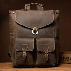 Brown Casual Mens Leather 15-inch Large Backpack Black Travel Backpacks School Backpacks for men - iwalletsmen