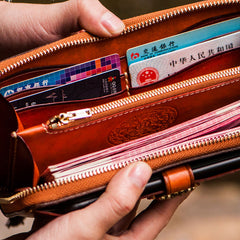 Handmade Leather Mens Tibetan Chain Biker Wallet Cool Leather Wallet Long Clutch Wallets for Men