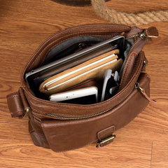 Cool Brown Leather Vertical Side Bags Messenger Bag Brown Courier Bag Postman Bag for Men - iwalletsmen