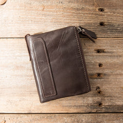 Brown Leather Mens Bifold Wallet Brown Small Wallet Front Pocket Wallet billfold Wallet for Men - iwalletsmen