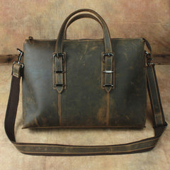 Cool Dark Brown Leather Men Vintage Briefcase 13inch laptop Shoulder Bag Work Bag For Men - iwalletsmen