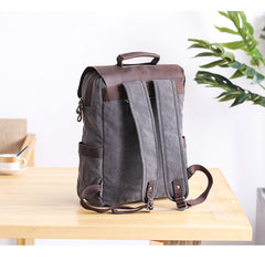 Dark Gray Waxed Canvas Mens Large 15'' Laptop Backpack College Backpack Hiking Backpack for Men - iwalletsmen