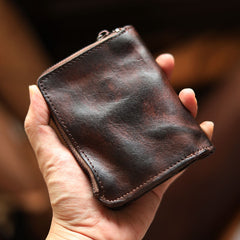 small wallet zip​ Dark Brown Leather Mens billfold Wallet Cool Bifold SMall Wallet Black Front Pocket Wallet For Men - iwalletsmen