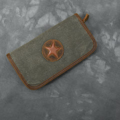 Brown Canvas Mens Long Wallet Zipper Green Clutch Phone Wallet For Men - iwalletsmen