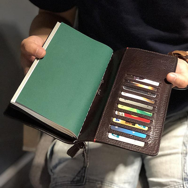 Fashion Leather Black Mens Travel Wallet Notebook Bifold Long Wallet Passport Wallet for Men - iwalletsmen