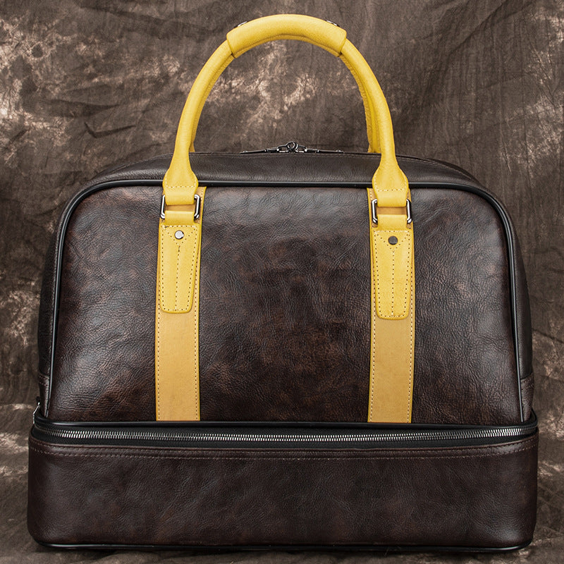 Casual Brown Leather Men Business Weekender Bags Handbag With Shoes Storage Travel Bags Overnight Bags For Men - iwalletsmen