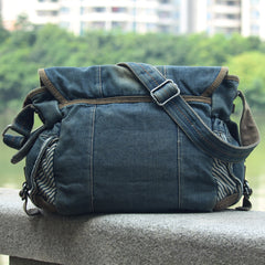Blue Denim Mens Fashion Messenger Bags Large Jean Blue Postman Bags Courier Bag For Men - iwalletsmen