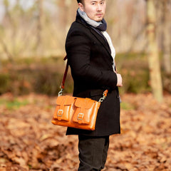 Handmade Leather Mens Cool Shoulder Bag Messenger Bag Chest Bag Bike Bag Cycling Bag for men