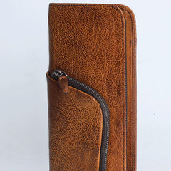 Handmade Leather Mens Cool Long Leather Wallet Zipper Phone Clutch Wallet