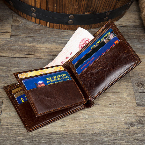 Brown Cool Leather Mens Thin Small Wallet Front Pocket Wallet Trifold billfold Wallets for Men - iwalletsmen