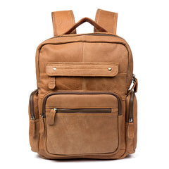 Casual Khaki Leather Mens 13 inches School Backpacks Tan Computer Backpack for Men - iwalletsmen