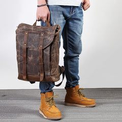 Casual Men's Waxed Canvas Brown School Travel Backpack Laptop Backpack For Men - iwalletsmen