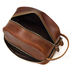Brown Leather Men's Clutch Bag Double Zipped Wristlet Handbag Storage Bag For Men - iwalletsmen