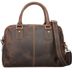 Cool Dark Brown Mens Leather Briefcase 14'' Work Handbag Ancient Brown Large Computer Briefcase For Men - iwalletsmen